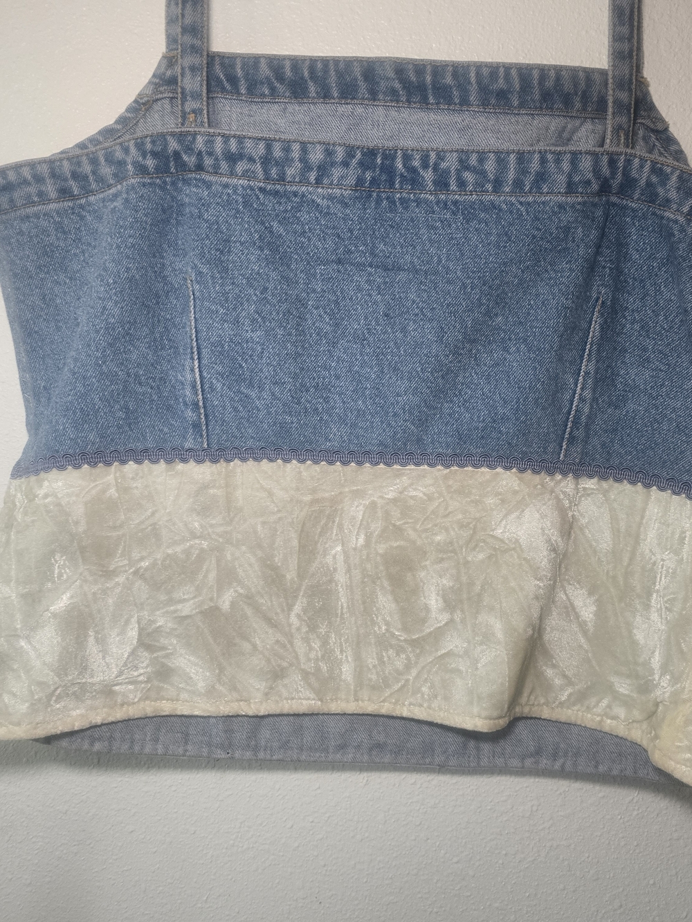 Vintage Wrangler Womans Denim And Cream Velvet Crop Top Sz LG NWT - Picture 7 of 7